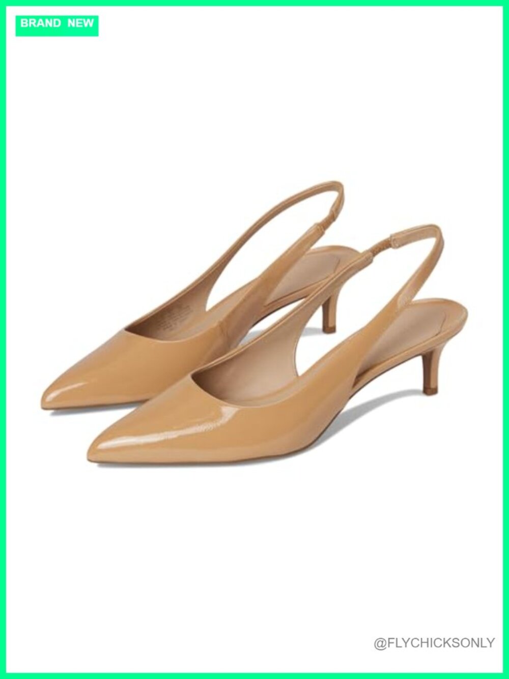 Patent Leather Slingback Pumps Pointed Toe Kitten Heel Business Formal